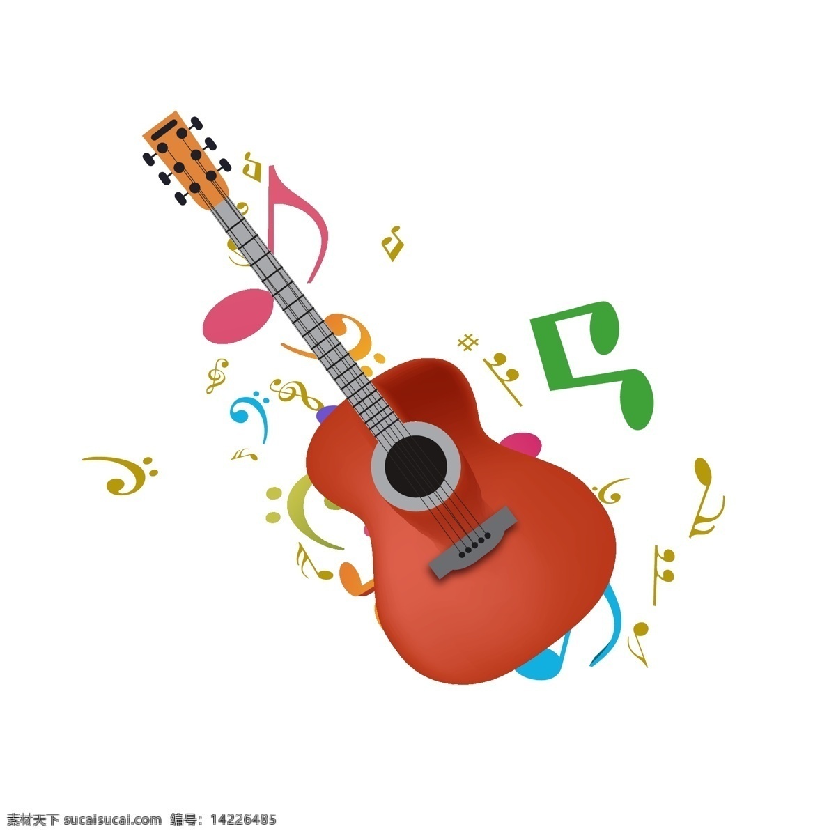 音乐 乐 符 吉他 插画 红色的吉他 彩色的乐符 好听的音乐 漂亮的吉他 吉他装饰 乐器吉他 吉他插画