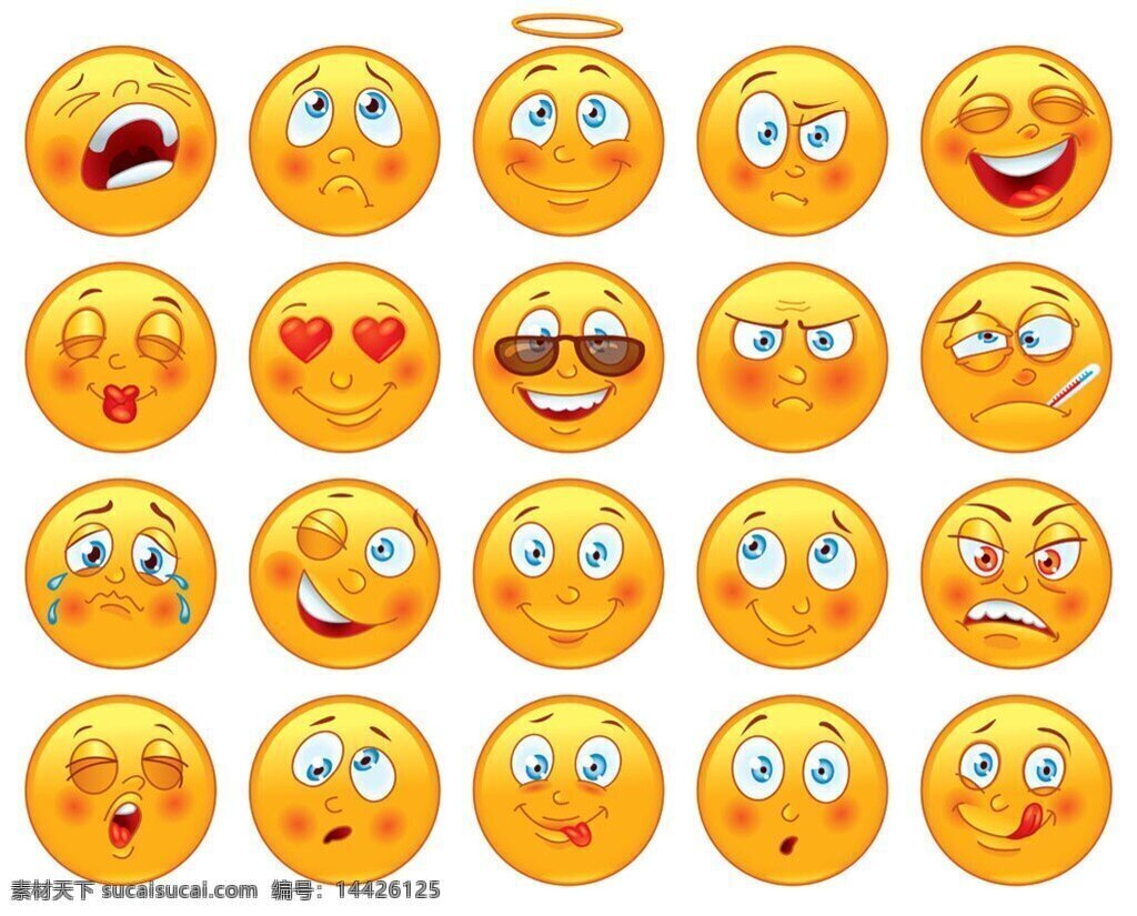 可爱 笑脸 表情 图标 表情包 卡通表情 喜怒哀乐 按钮图标 图标设计 标志图标 矢量素材