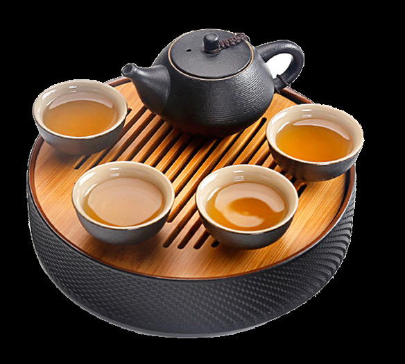 文雅 黑色 茶壶 产品 实物 茶具 简约风格 木制茶盘 深色茶杯 深色茶壶