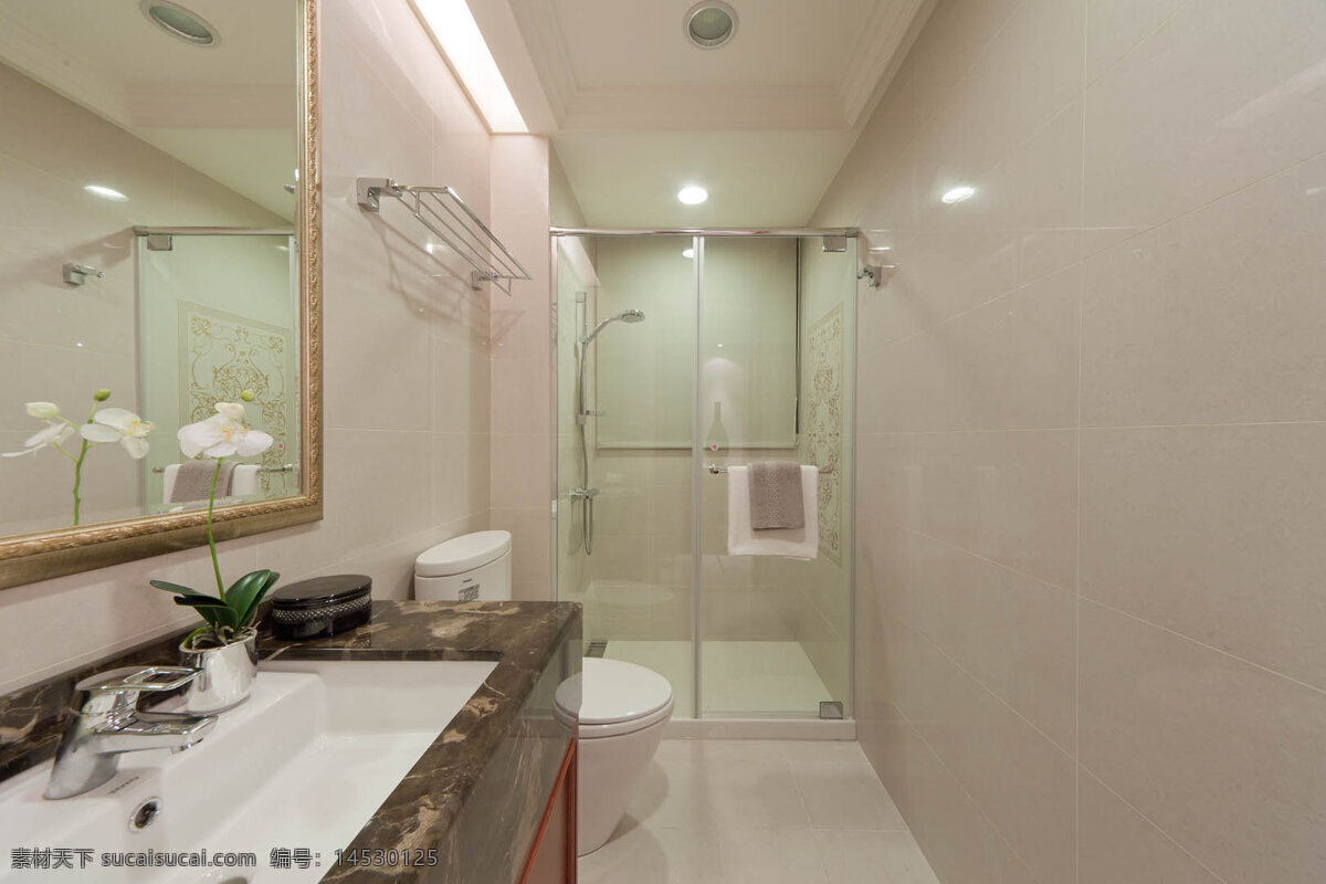 现代 时尚 浴室 白色 背景 墙 室内装修 效果图 浴室装修 白色背景墙 瓷砖地板 深色桌面