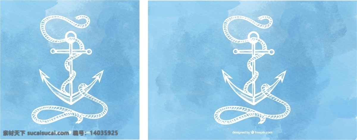 水彩 背景 手绘 锚 水彩画 手 海 蓝底 蓝 绳子 航海 海洋 绘画 元素 水手 海军 青色 天蓝色
