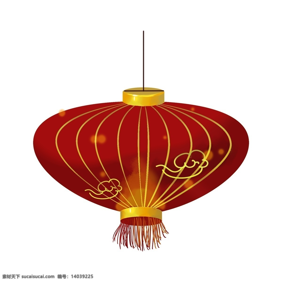 新年 红色 灯笼 插画 黄色的花纹 手绘灯笼 灯笼挂饰 灯笼装饰 新年灯笼插画 红色的吊穗 漂亮的灯笼