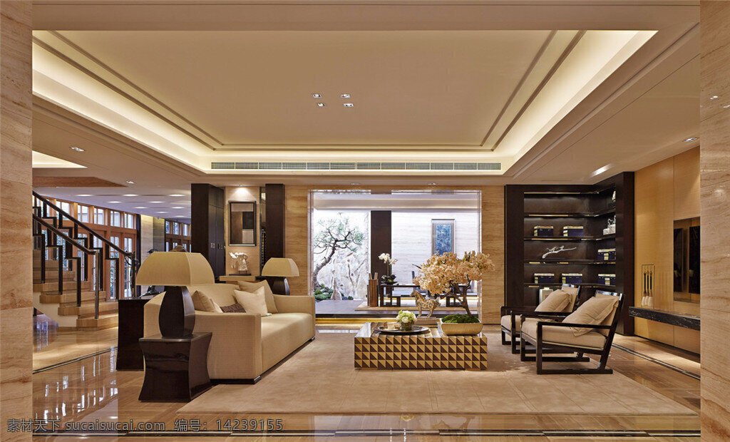 中式 时尚 浅褐色 瓷砖 地板 室内装修 效果图 客厅装修 瓷砖地板 高级风格 复式装修