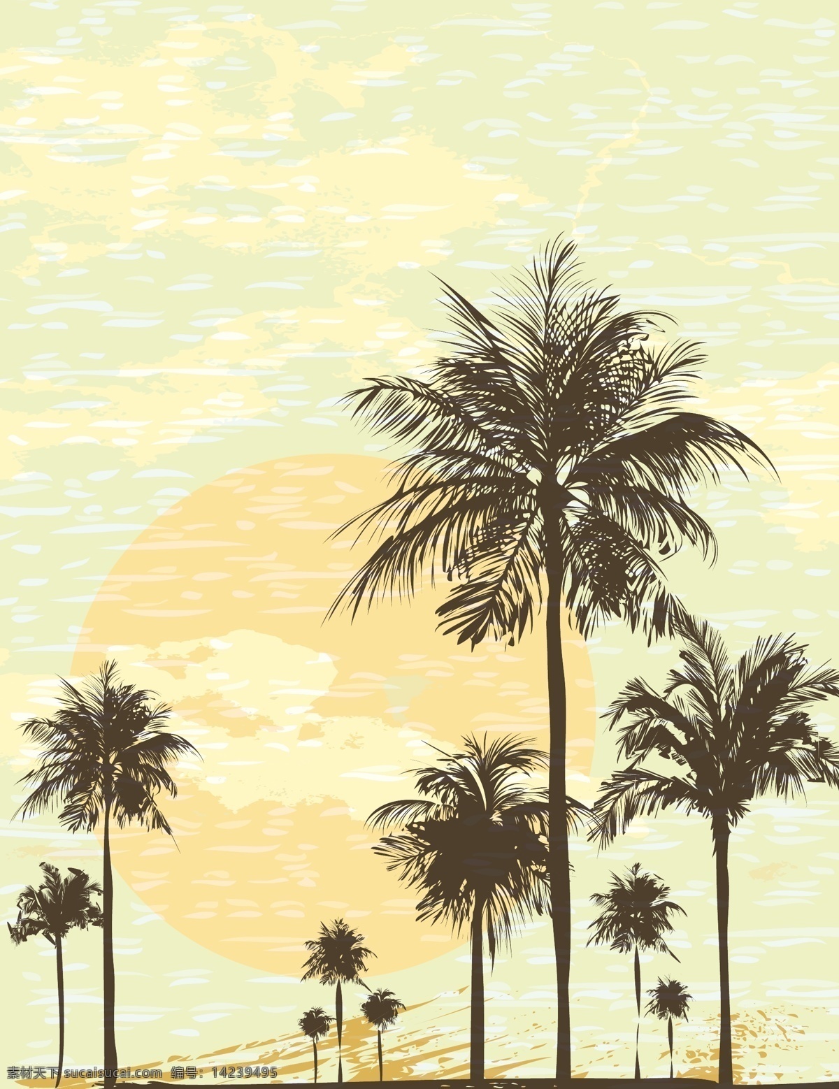 椰树主题 椰树 椰树插画 夏日主题插画 自然风光 空间环境 矢量素材 黄色
