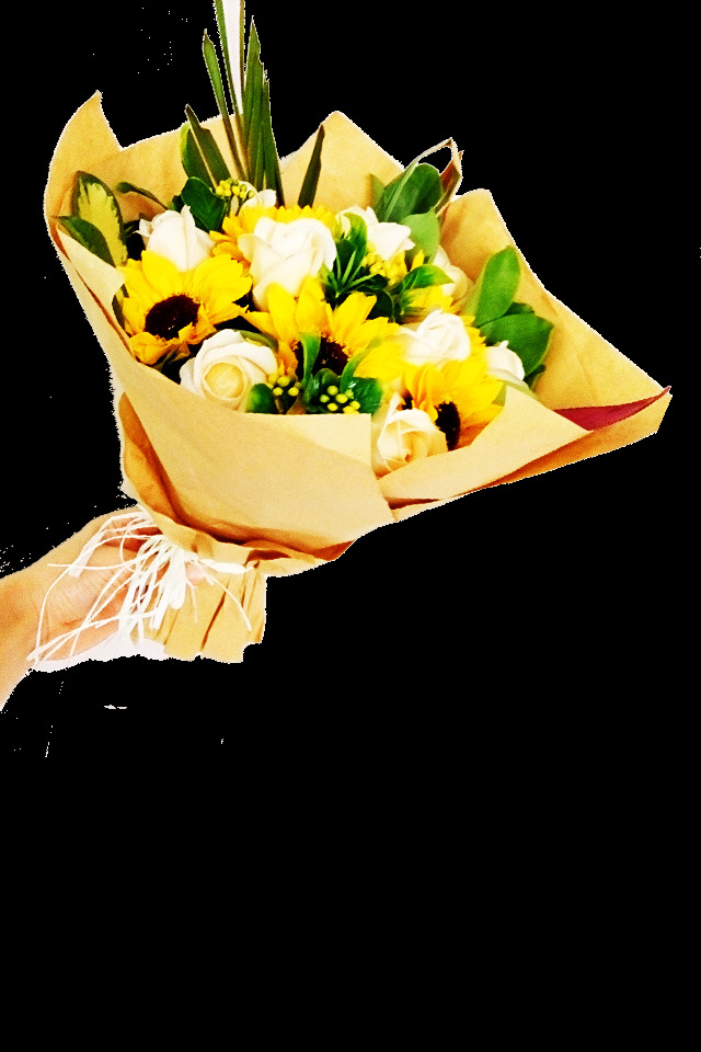 美丽 黄色 花朵 花束 实物 元素 白色彩带 黄色报纸 黄色花朵 植物