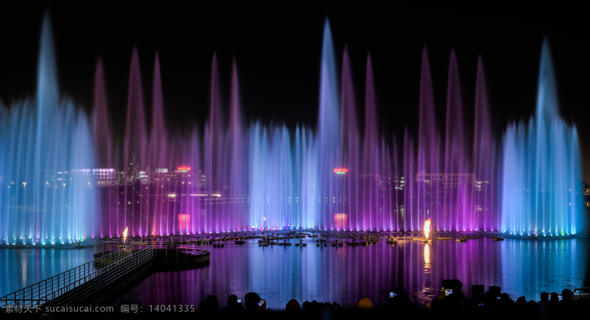 喷泉 城市 装饰 音乐彩 灯 水 建筑 旅游 夜景 自然 自然景观