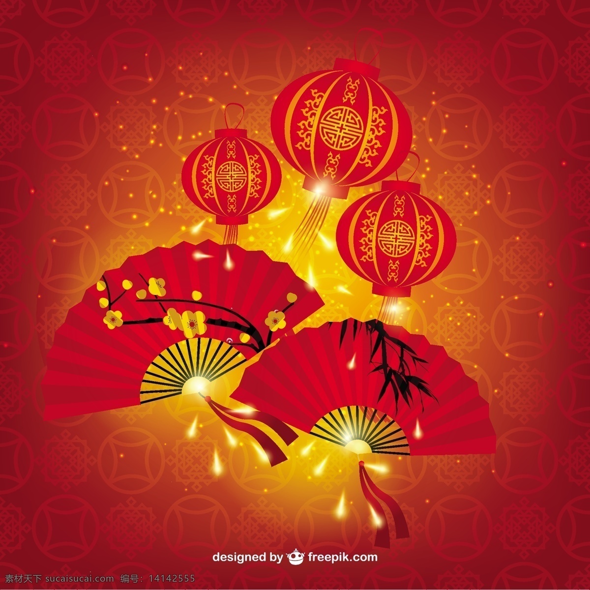 中国灯笼素材 灯笼素材 灯笼 扇子 新年