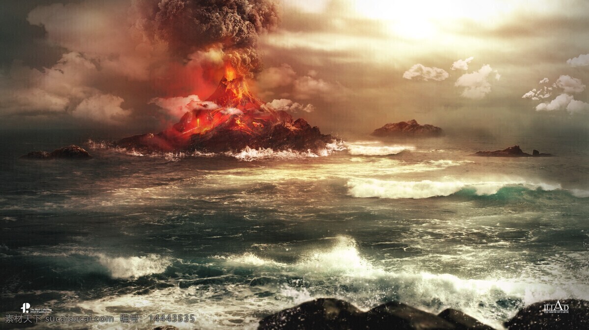 火山 爆发 高清 背景图片 波涛汹涌 火红 乌云 岩浆 喷射