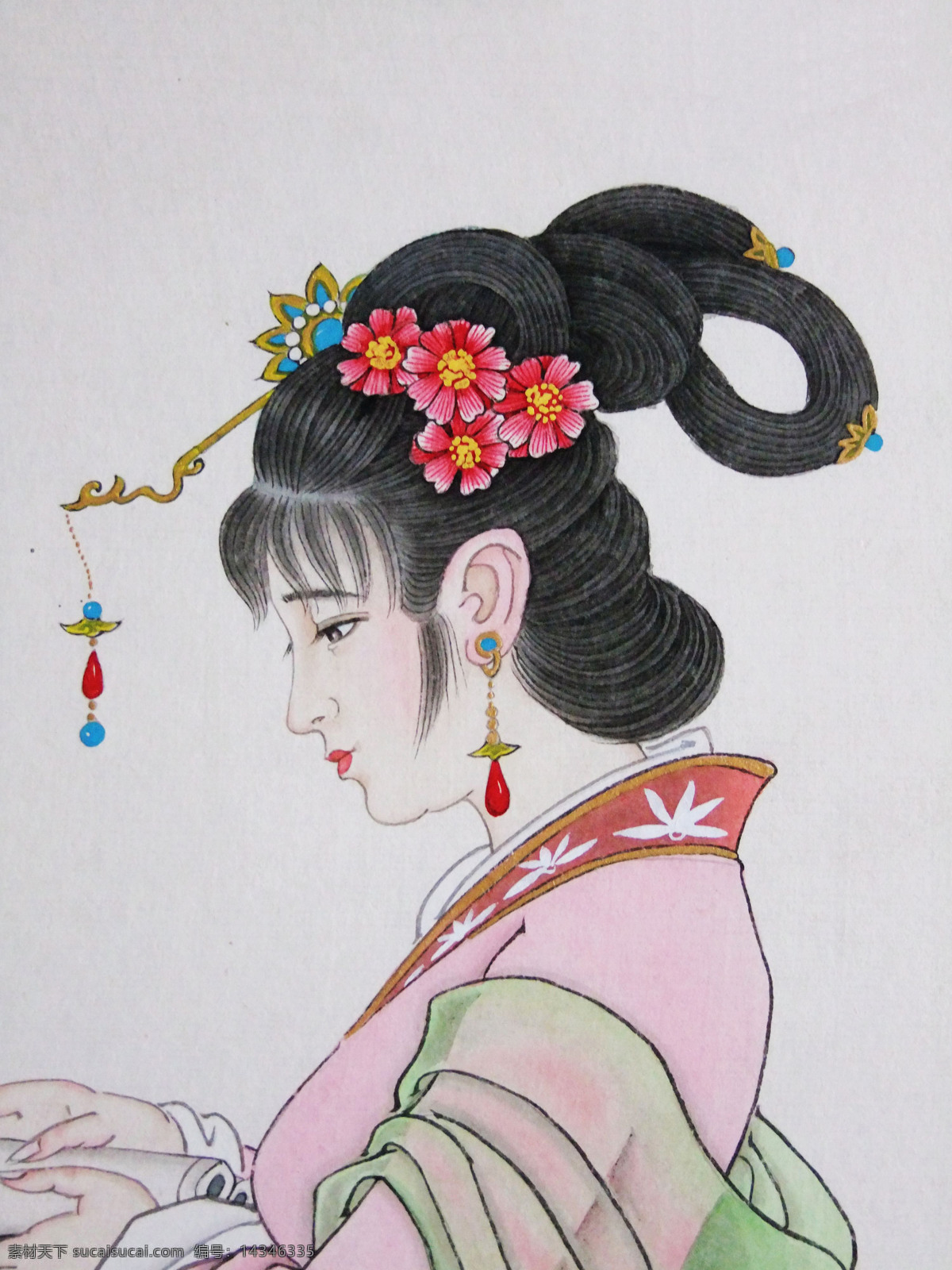 古仕女肖像 美术 中国画 彩墨画 仕女画 女人 女子 仕女 美人 动作 表情 发型 国画艺术 国画集70 绘画书法 文化艺术