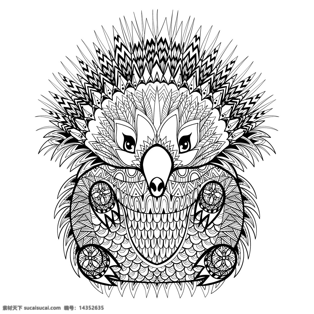 插画 刺猬 动物 卡通 时尚 手绘 艺术 花纹