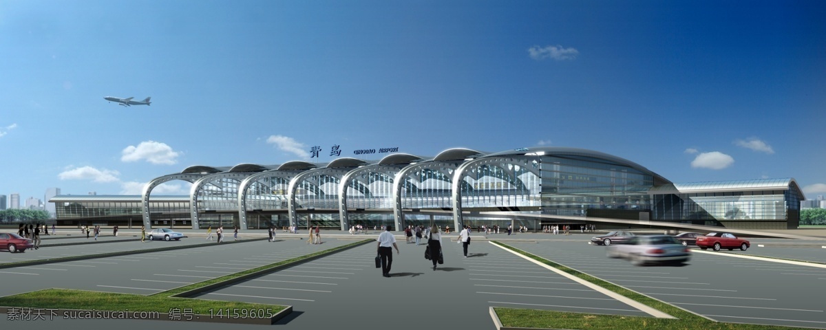 青岛 飞机场 配景 分层 源文件库 环境设计 建筑设计