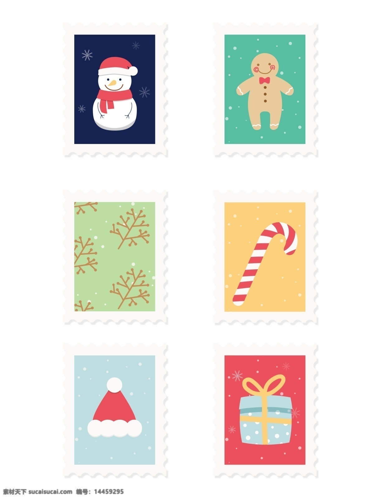 卡通 圣诞 邮票 可爱 元素 套 图 圣诞节 礼物盒 扁平 手账 贴纸 雪人 姜饼 饼干 数值 棒棒糖 拐棍 圣诞帽