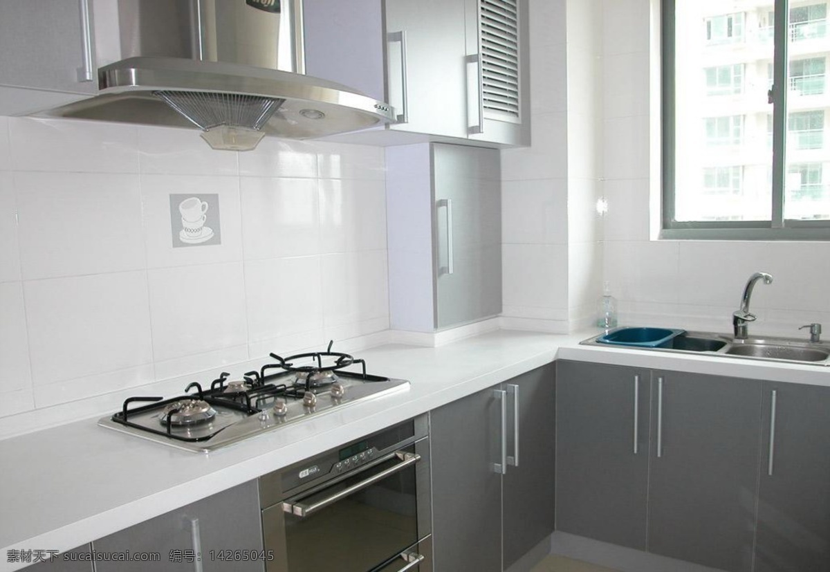 现代 厨房 黑白灰色调 墙面砖 现代化电器 家居装饰素材 室内设计