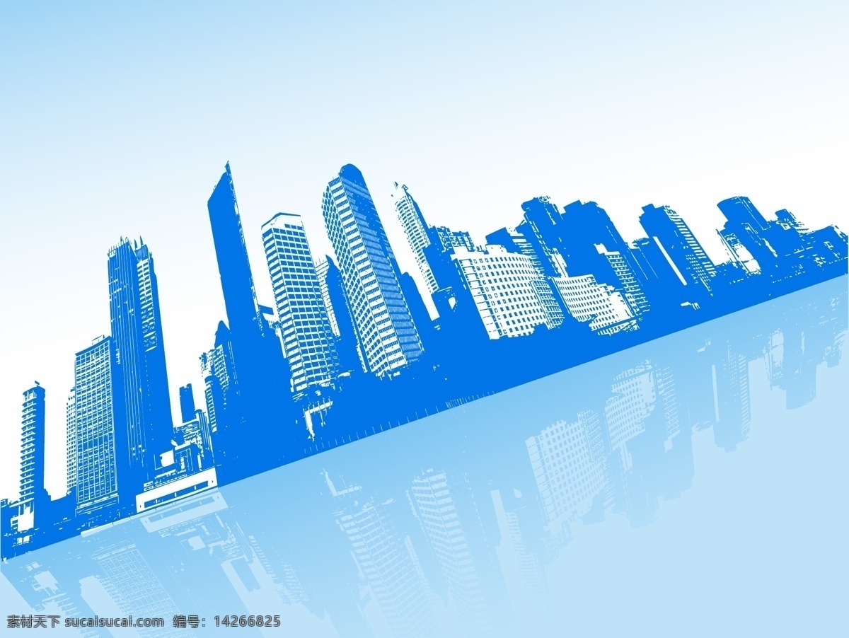 蓝色 摩天大楼 矢量 材料 城市 反射 建筑 景观 高高的个子 载体构建 矢量图 花纹花边
