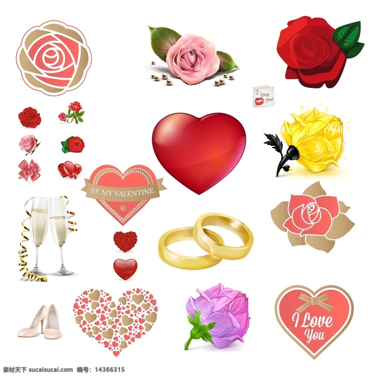 透明 爱心 玫瑰 合集 爱情 婚礼 家居装饰素材