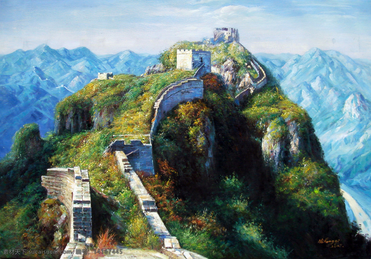 长城 布面油画 风景 北京 风光 山峰 远山 抽象 现代 油画 装饰画 无框画 装饰油画 绘画书法 文化艺术