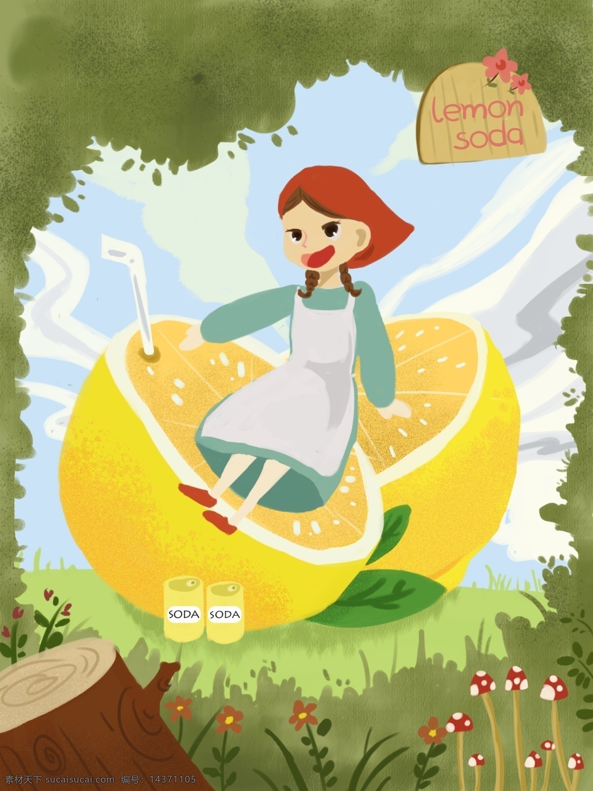 小 清新 柠檬 果汁 女孩 插画 小清新 海报
