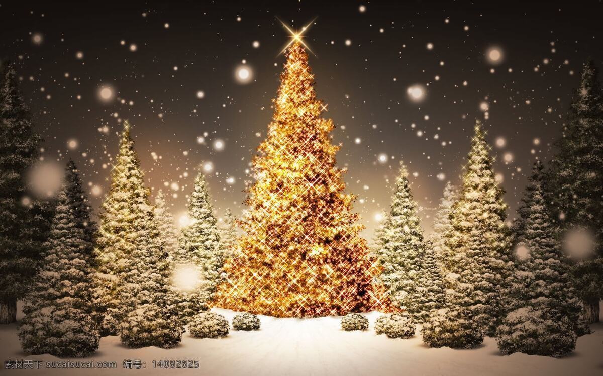 圣诞壁纸 圣诞节 节庆假日 节日 圣诞 壁纸 圣诞树 金色 雪花 下雪 节日庆祝 文化艺术