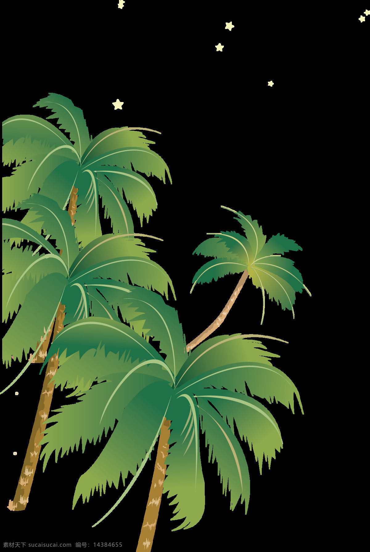 彩绘 卡通 椰子树 元素 png元素 海滩 绿色 免抠元素 透明元素 植物