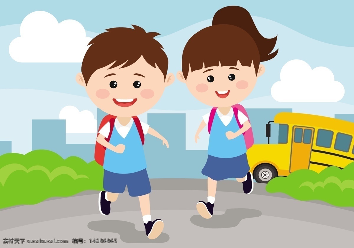 卡通学生上学路上素材图片下载-素材编号14286865-素材天下图库