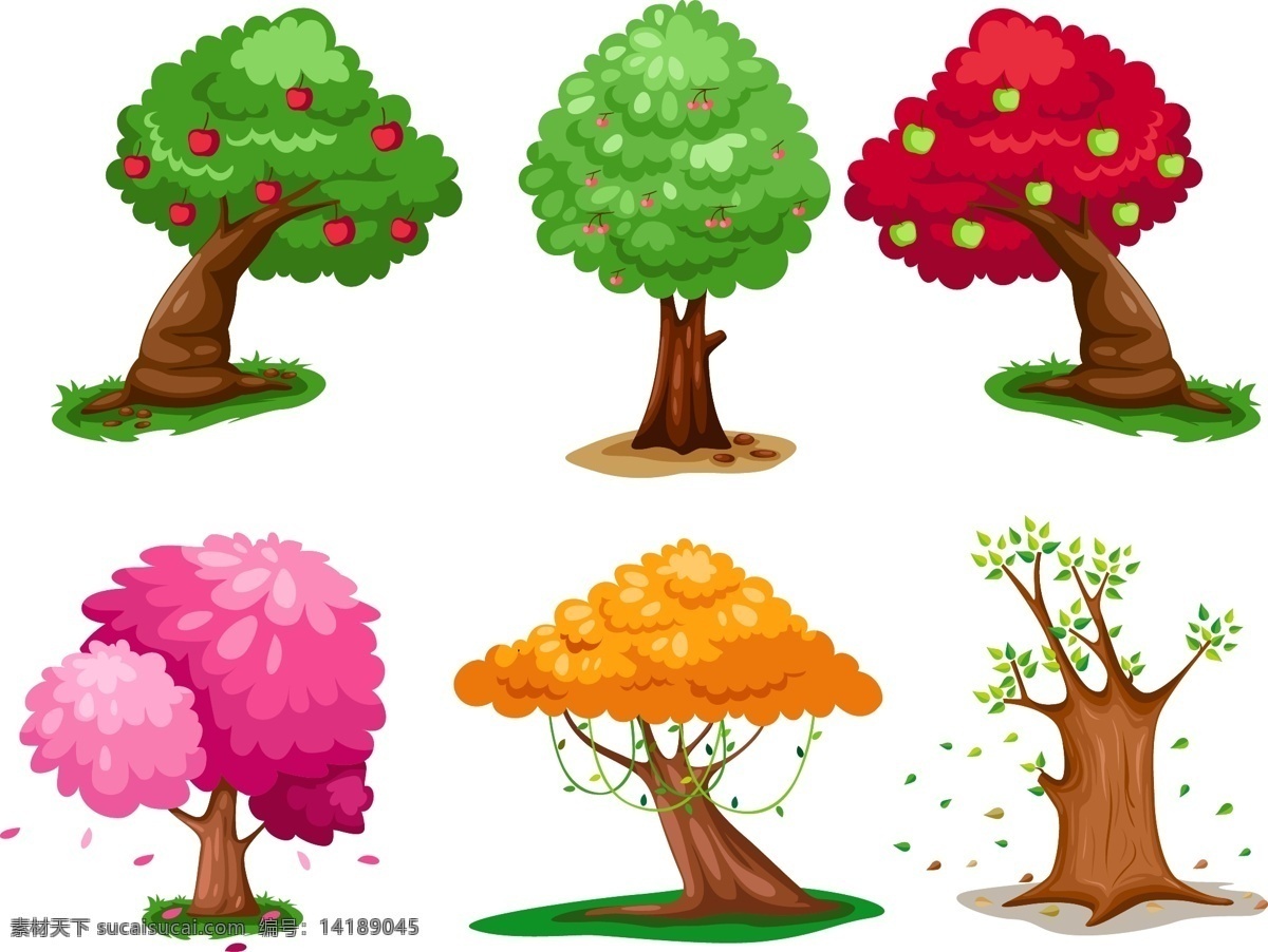 五彩缤纷 树木 矢量素材 矢量图 创意设计 大树 树叶 矢量 高清图片