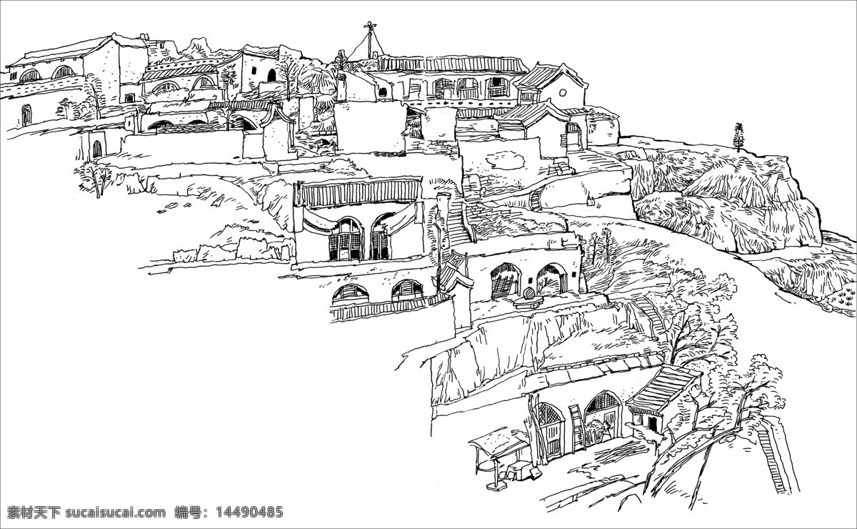 村庄 房屋 钢笔 速写 资料 绘画书法 文化艺术