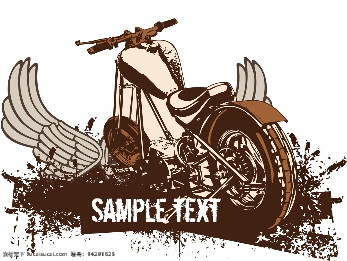 卡通 摩托车 印花 翅膀 时尚摩托车 墨迹 标签 矢量摩托车 交通工具 图案 现代科技 矢量素材 白色