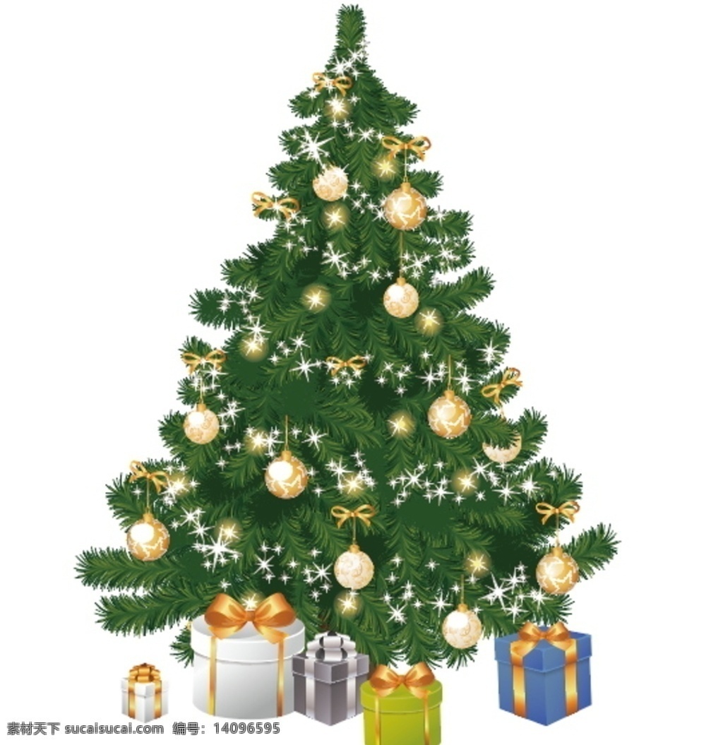 圣诞树 矢量 图 礼盒 平面设计 彩灯