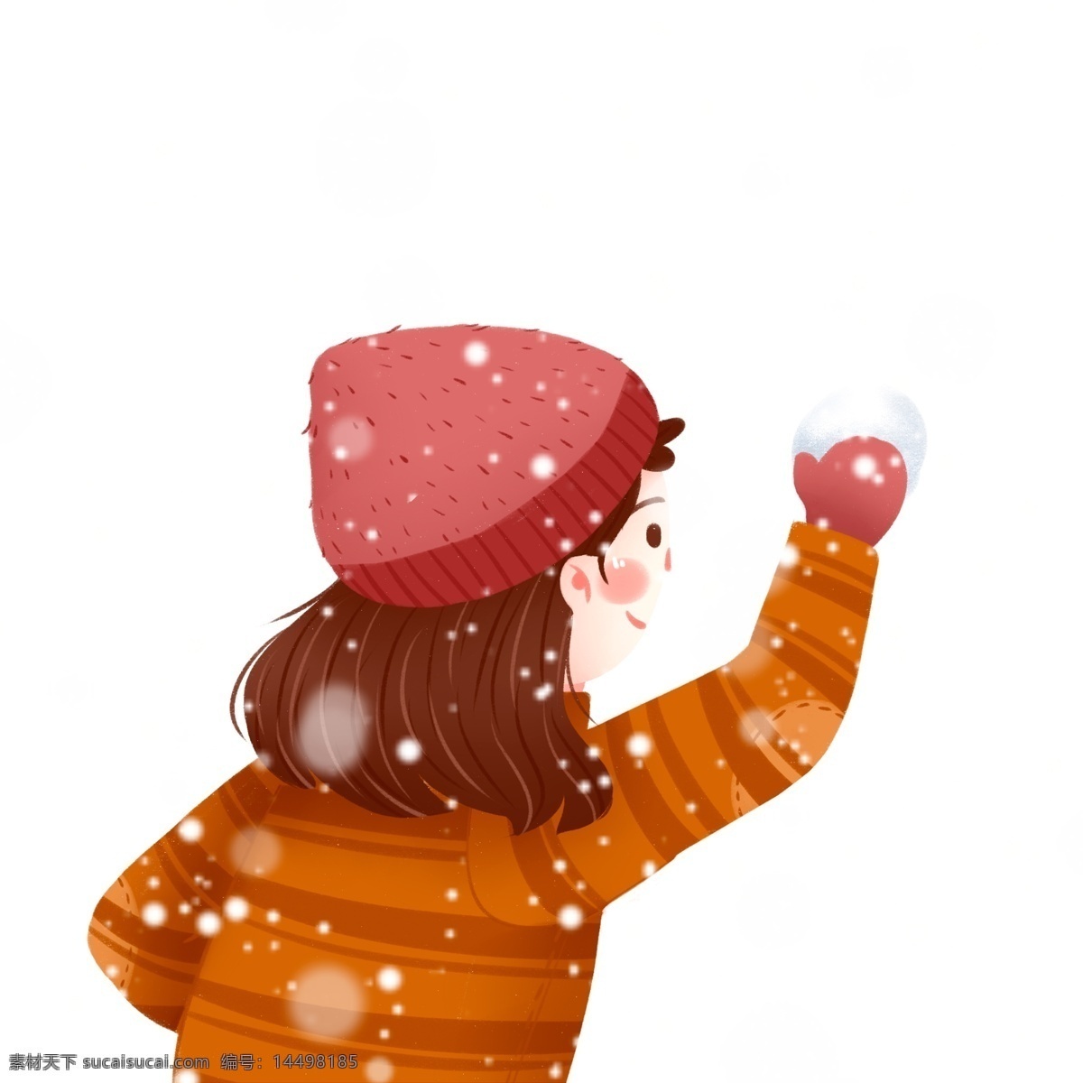 卡通 大雪 中 扔 雪球 女孩 人物 插画 冬季 冬日 手绘 扔雪球 女孩背影 玩耍